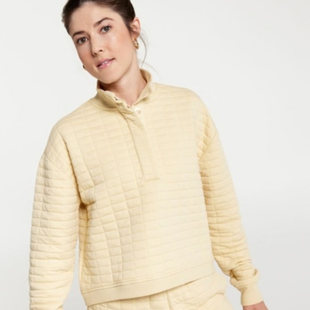 Quilted Funnel-Neck Sweatshirt in Cream